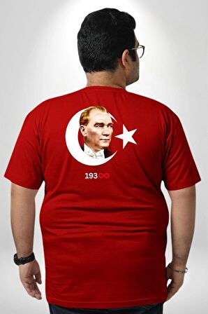 Atatürk Türk Bayrağı Sonsuzluk Büyük Beden Kırmızı Tişört Kadın Erkek Ünisex Sırt Baskılı