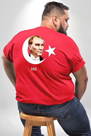 Atatürk Türk Bayrağı Sonsuzluk Büyük Beden Kırmızı Tişört Kadın Erkek Ünisex Sırt Baskılı