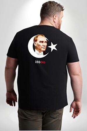 Atatürk Türk Bayrağı Sonsuzluk Büyük Beden Siyah Tişört Kadın Erkek Ünisex Sırt Baskılı