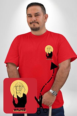 Yalnız Kadına Şiddete Hayır Kırmızı Büyük Beden Kadın Basic Minimal Baskılı Tişört