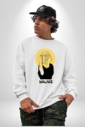Yalnız Kadına Şiddete Hayır Kadın Erkek Beyaz Sweatshirt 