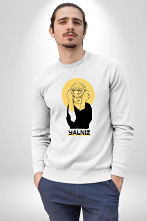 Yalnız Kadına Şiddete Hayır Kadın Erkek Beyaz Sweatshirt 