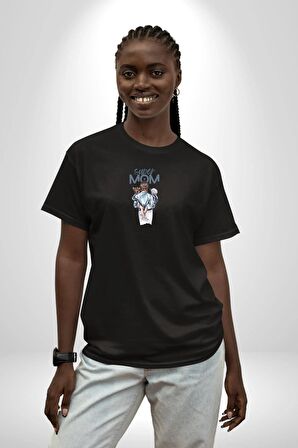 Süper Anne Anneler Günü Doğum Hediyesi Siyah Oversize Kadın Erkek Ön Orta Minimal Baskılı Tişört