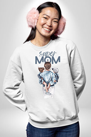 Süper Anne Anneler Günü Doğum Hediyesi Kadın Erkek Beyaz Sweatshirt 