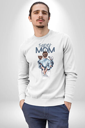 Süper Anne Anneler Günü Doğum Hediyesi Kadın Erkek Beyaz Sweatshirt 