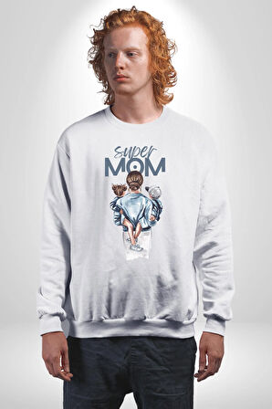 Süper Anne Anneler Günü Doğum Hediyesi Kadın Erkek Beyaz Sweatshirt 