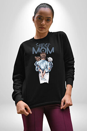 Süper Anne Anneler Günü Doğum Hediyesi Kadın Erkek Siyah Sweatshirt 