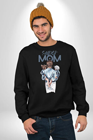 Süper Anne Anneler Günü Doğum Hediyesi Kadın Erkek Siyah Sweatshirt 