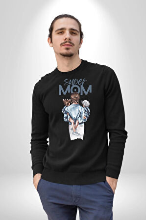 Süper Anne Anneler Günü Doğum Hediyesi Kadın Erkek Siyah Sweatshirt 