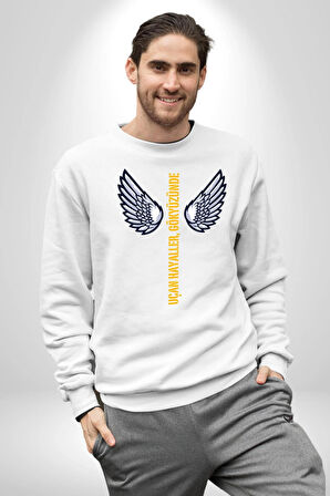 Uçan Hayaller Gökyüzünde Melek Kanatları Kadın Erkek Beyaz Sweatshirt 