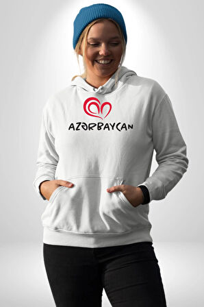 Azerbaycan Seviyorum I love Azarbaycan Kadın Erkek  Beyaz Kapüşonlu Sweatshirt Hoodie