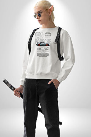 Porche 911GT3 RS Yarış Araba Kadın Erkek Beyaz Sweatshirt 
