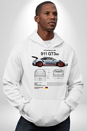 Porche 911GT3 RS Yarış Araba Kadın Erkek  Beyaz Kapüşonlu Sweatshirt Hoodie