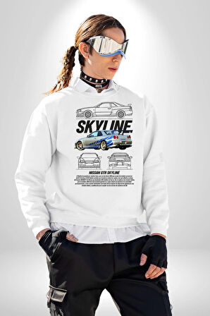 Skyline Nissan Hızlı Ve Öfkeli Fast Furious Kadın Erkek Beyaz Sweatshirt 