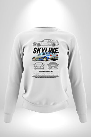 Skyline Nissan Hızlı Ve Öfkeli Fast Furious Kadın Erkek Beyaz Sweatshirt 