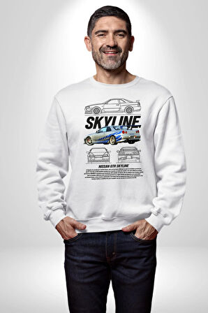 Skyline Nissan Hızlı Ve Öfkeli Fast Furious Kadın Erkek Beyaz Sweatshirt 