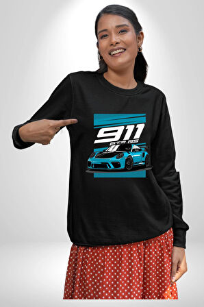 Porsche 911 GT3 Araba Kadın Erkek Siyah Sweatshirt 