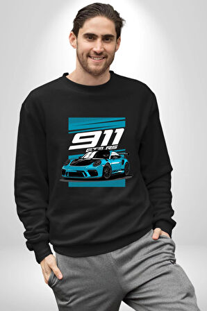 Porsche 911 GT3 Araba Kadın Erkek Siyah Sweatshirt 