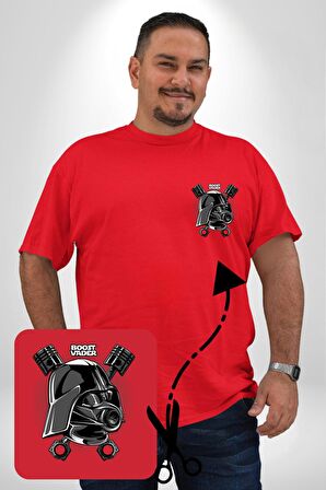 Darth Vader Star Wars Araba Motoru Güçlendir Kırmızı Büyük Beden Kadın Basic Minimal Baskılı Tişört