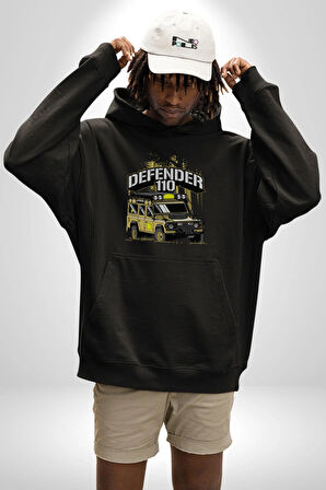 Land Rover Defender Kamp Kadın Erkek  Siyah Kapüşonlu Sweatshirt Hoodie