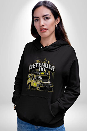 Land Rover Defender Kamp Kadın Erkek  Siyah Kapüşonlu Sweatshirt Hoodie