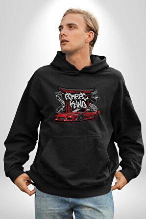 Japon Sokak Yarış Kralı  Kadın Erkek  Siyah Kapüşonlu Sweatshirt Hoodie