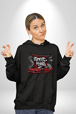 Japon Sokak Yarış Kralı  Kadın Erkek  Siyah Kapüşonlu Sweatshirt Hoodie