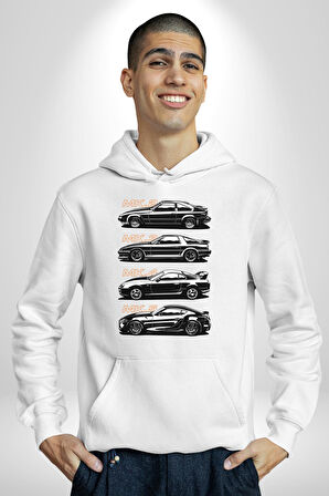 Toyota Supra Mk Serisi Kadın Erkek  Beyaz Kapüşonlu Sweatshirt Hoodie