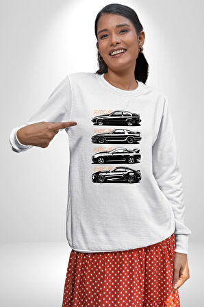 Toyota Supra Mk Serisi Kadın Erkek Beyaz Sweatshirt 