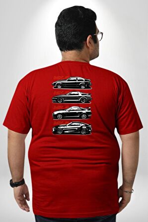 Toyota Supra Mk Serisi Büyük Beden Kırmızı Tişört Kadın Erkek Ünisex Sırt Baskılı