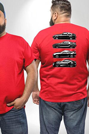 Toyota Supra Mk Serisi Büyük Beden Kırmızı Tişört Kadın Erkek Ünisex Sırt Baskılı