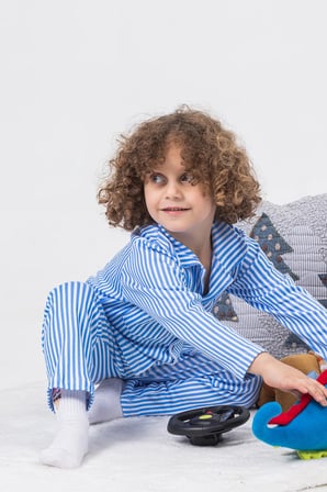 BabyModa İnterlok Kumaşlı Mavi Çizgili Erkek Çocuk Pijaması