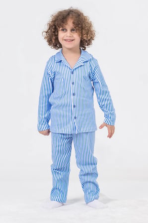 BabyModa İnterlok Kumaşlı Mavi Çizgili Erkek Çocuk Pijaması