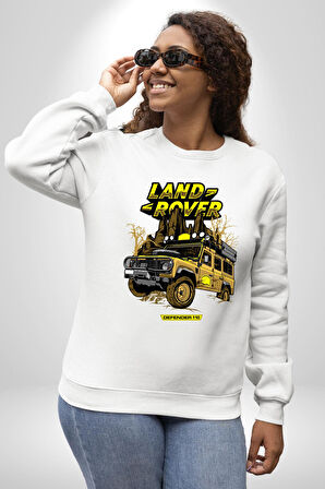 Dağ Kamp Land Rover Defender 110 Kadın Erkek Beyaz Sweatshirt 