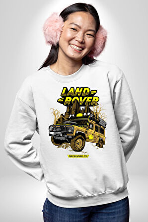 Dağ Kamp Land Rover Defender 110 Kadın Erkek Beyaz Sweatshirt 