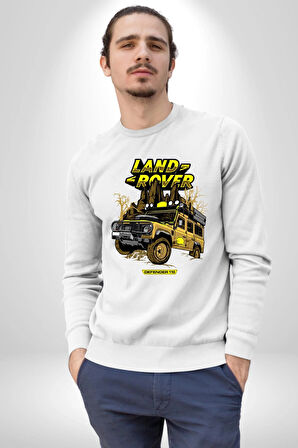 Dağ Kamp Land Rover Defender 110 Kadın Erkek Beyaz Sweatshirt 