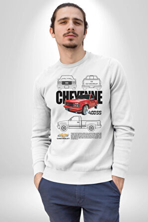 Chevrolet Cheyenne 400SS Pickup Dizayn Kadın Erkek Beyaz Sweatshirt 