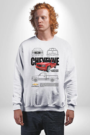 Chevrolet Cheyenne 400SS Pickup Dizayn Kadın Erkek Beyaz Sweatshirt 