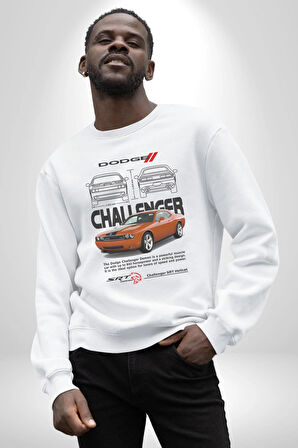 2010 Dodge Challenger Kadın Erkek Beyaz Sweatshirt 