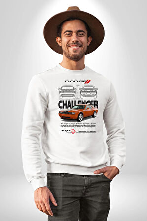 2010 Dodge Challenger Kadın Erkek Beyaz Sweatshirt 