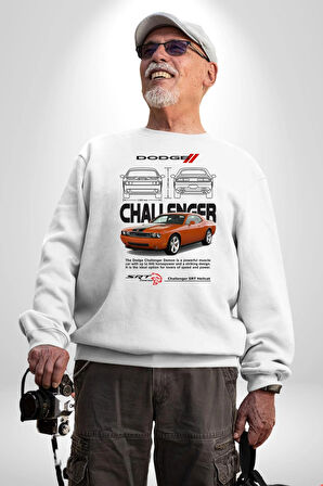 2010 Dodge Challenger Kadın Erkek Beyaz Sweatshirt 