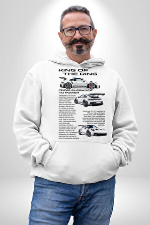Porsche 911 GT3 RS  Kadın Erkek  Beyaz Kapüşonlu Sweatshirt Hoodie