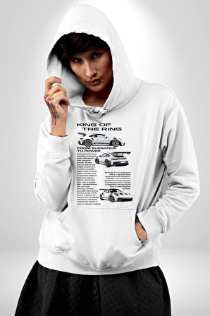 Porsche 911 GT3 RS  Kadın Erkek  Beyaz Kapüşonlu Sweatshirt Hoodie