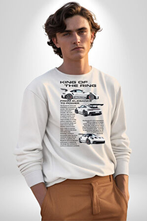 Porsche 911 GT3 RS  Kadın Erkek Beyaz Sweatshirt 