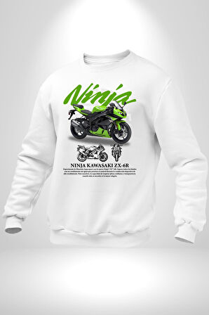Kawasaki Ninja ZX-6R Kadın Erkek Beyaz Sweatshirt 