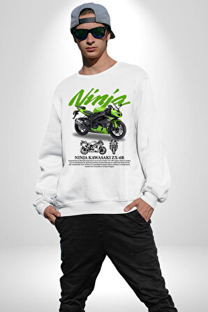 Kawasaki Ninja ZX-6R Kadın Erkek Beyaz Sweatshirt 