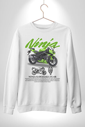 Kawasaki Ninja ZX-6R Kadın Erkek Beyaz Sweatshirt 