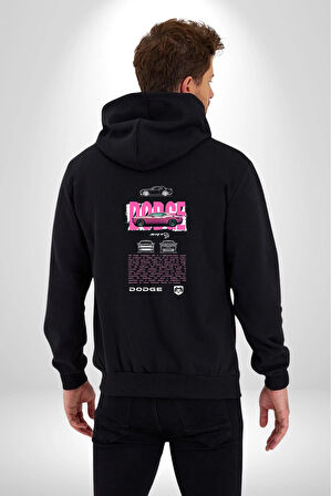  Kadın Erkek Siyah Kapüşonlu Fermuarlı Baskılı Hırka Sweatshirt