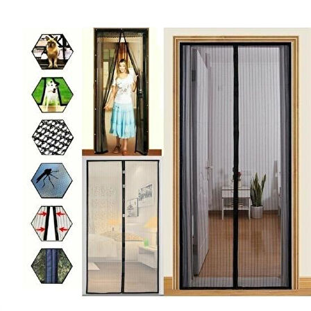 BUFFER® Pratik Manyetik Mıknatıslı Siyah Kapı Sinekliği Tülü 90 X 210 Cm