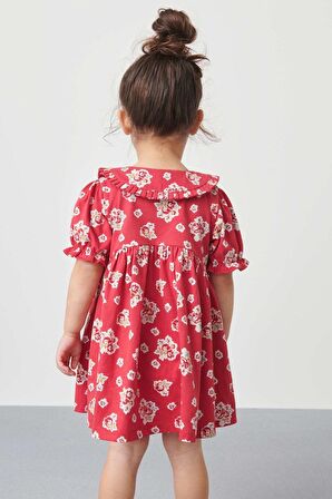 % 100 Pamuklu Sarı Kısa Kollu Çiçekli Elbise